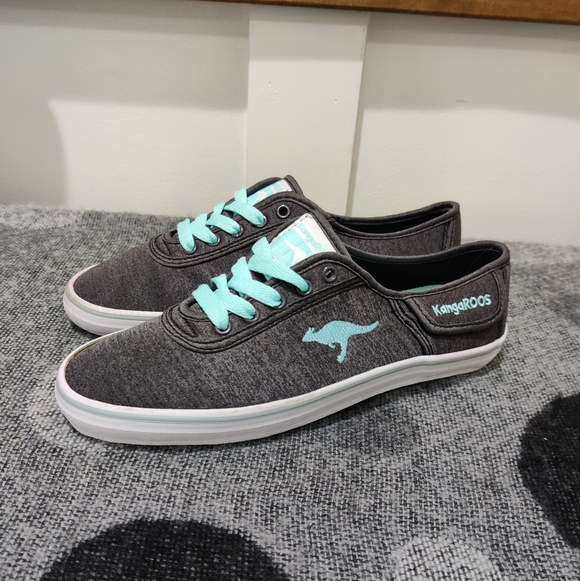 kangaROOS Shoes - KangaROOS Canvas Sneakers Charcoal Grey Aqua Lace-Up Women’s 6.5